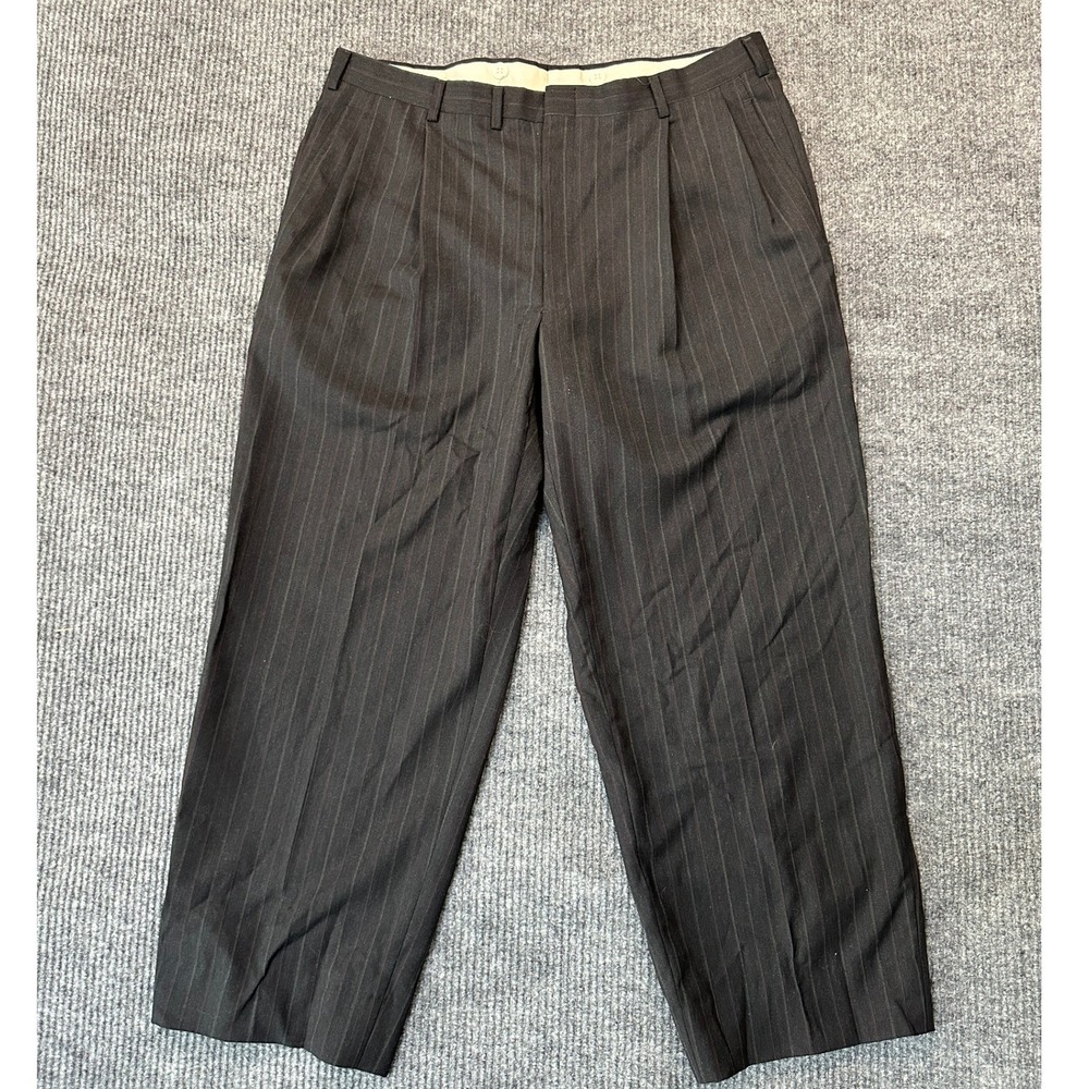 Unbranded‎ Pinstripe Pleated Dress Pants 36x27 Charcoal Grey Wool Blend